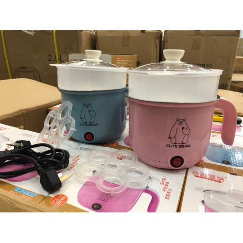 Ca Nấu Mì, Nấu Cơm Đa Năng Có Tay Cầm 1,8L Kèm Giá Hấp nhựa 2021