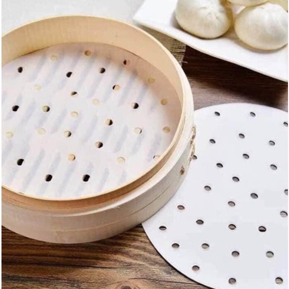 Xấp 100 tờ Giấy nến tròn đục lỗ dành cho nồi chiên không dầu, xửng hấp an toàn sức khỏe