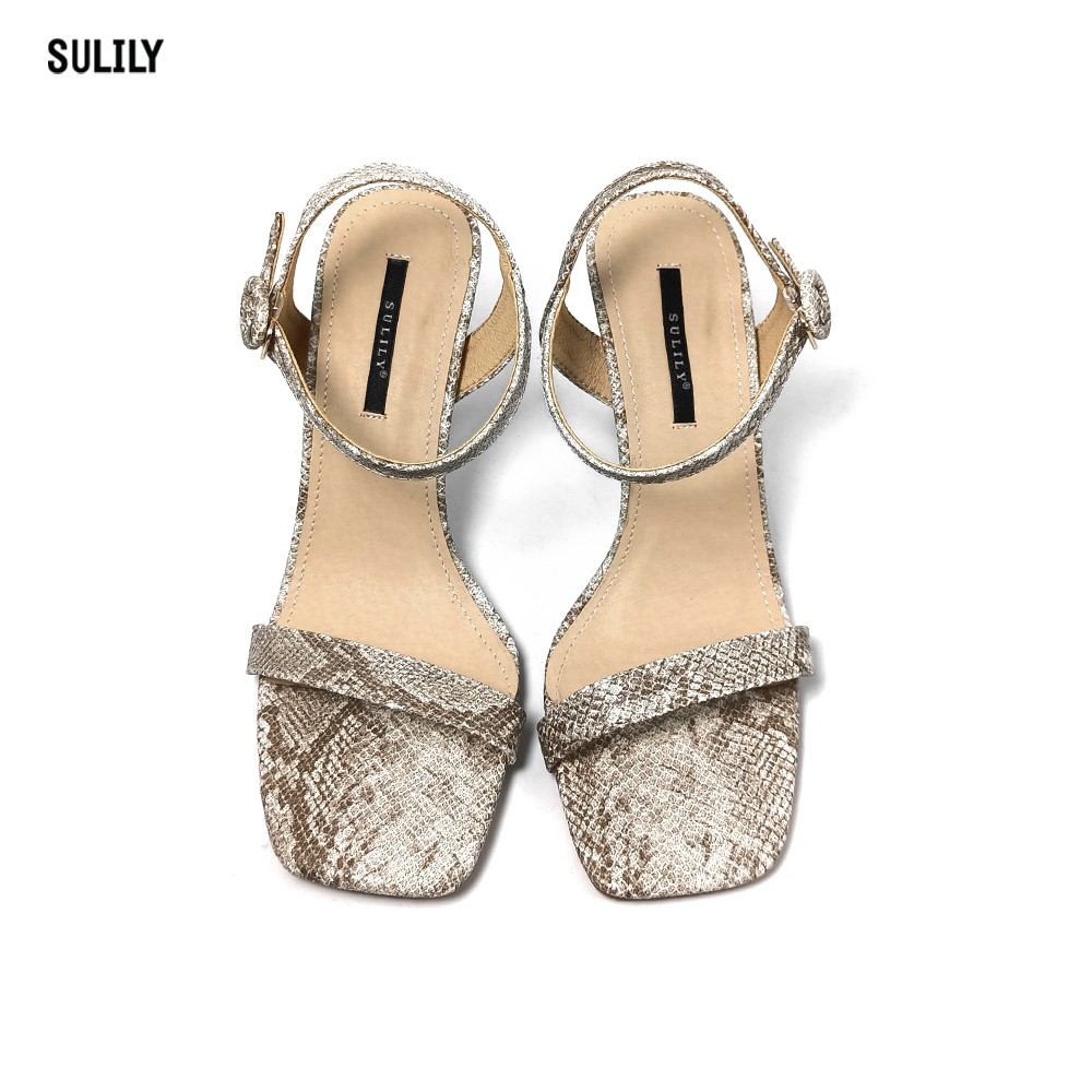 Giày Sandal Gót Nhọn Da Rắn Sulily SG1-II21XAM Màu Xám