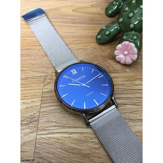 Đồng hồ nam CRNAIRA mặt vạch,dây lưới thép bạc cao cấp