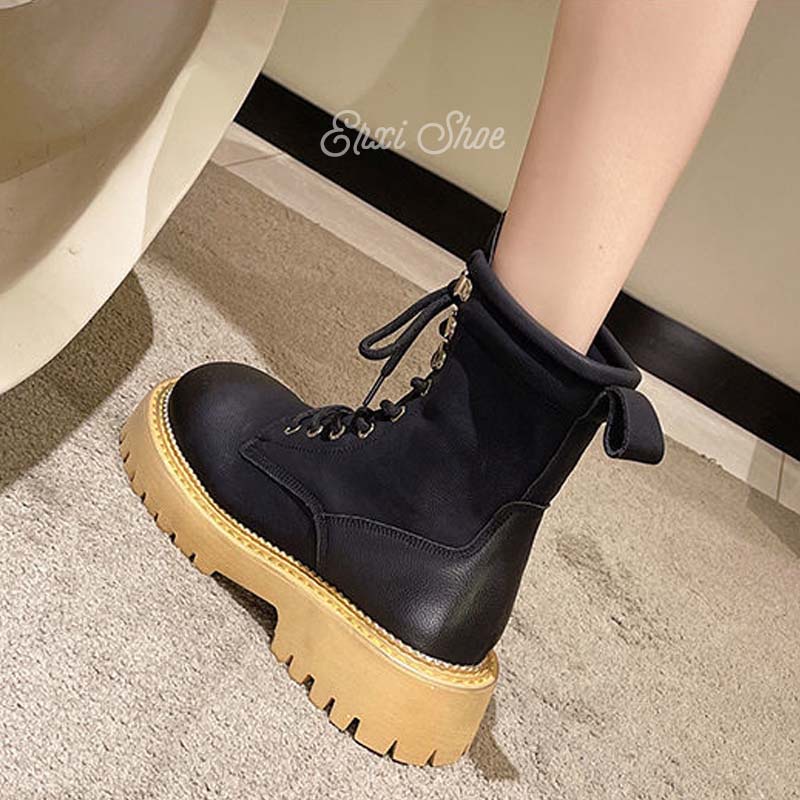 Oeteo Giày Bốt Đế Dày Màu Vàng Thời Trang Cho Nữ