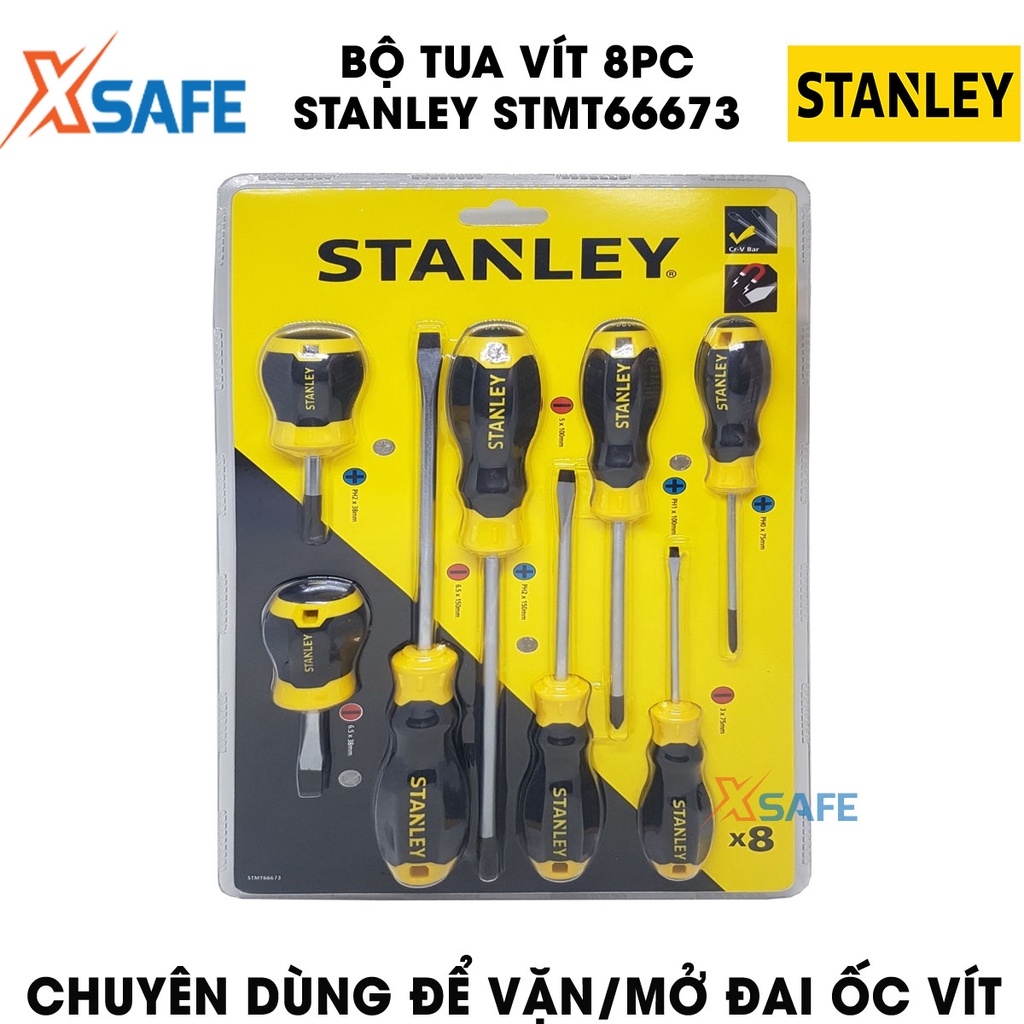 Bộ tua vít STANLEY STMT66673 8 chi tiết Bộ tuốc nơ vít Stanley 4 tua vít dẹp, 4 tua vít bake đa kích cỡ, thép CR-V