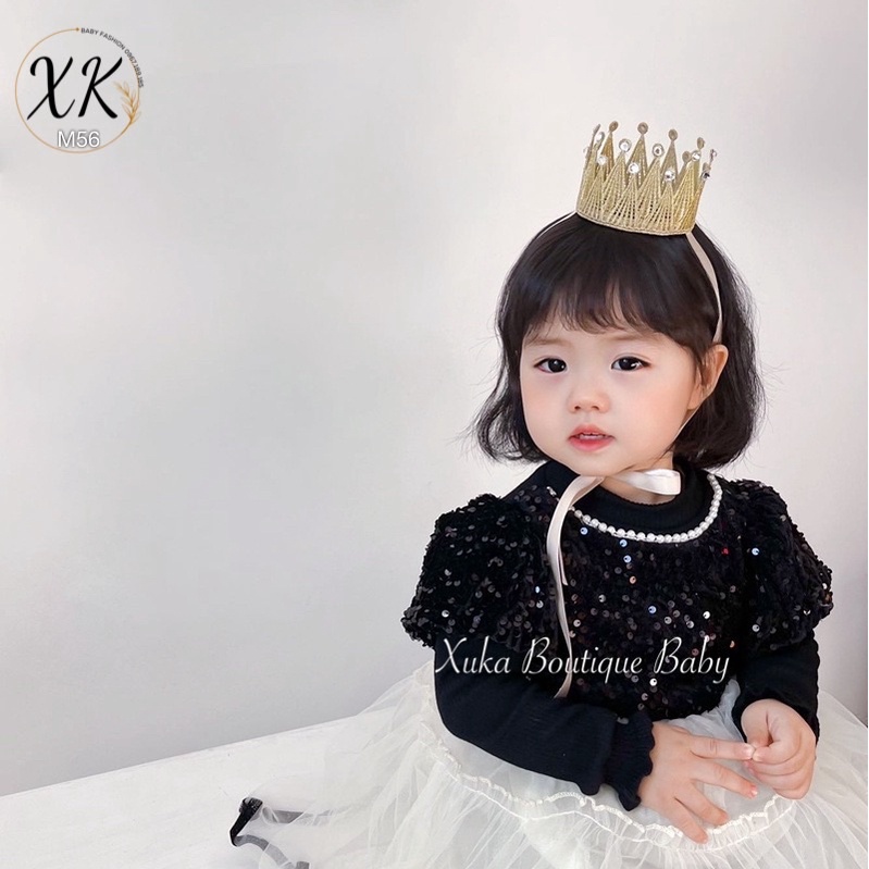 Vương Miện Thắt Nơ Gắn Đá Sinh Nhật Party Style Hàn Quốc Cho Bé, Phụ Kiện Cài Tóc Công Chúa Cao Cấp Bé Gái