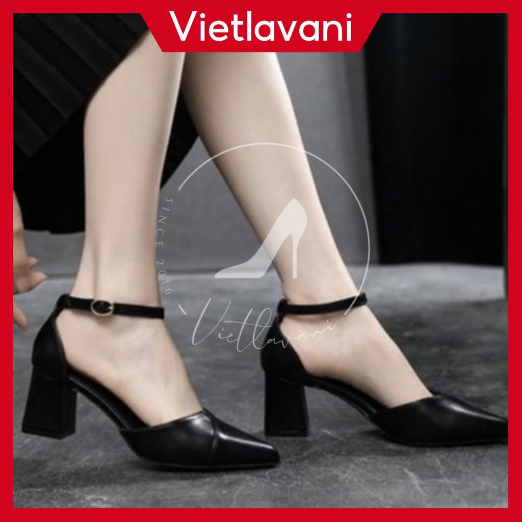 Giày cao gót 5 phân mã LTC26 đế vuông bít mũi có 2 màu đen và kem