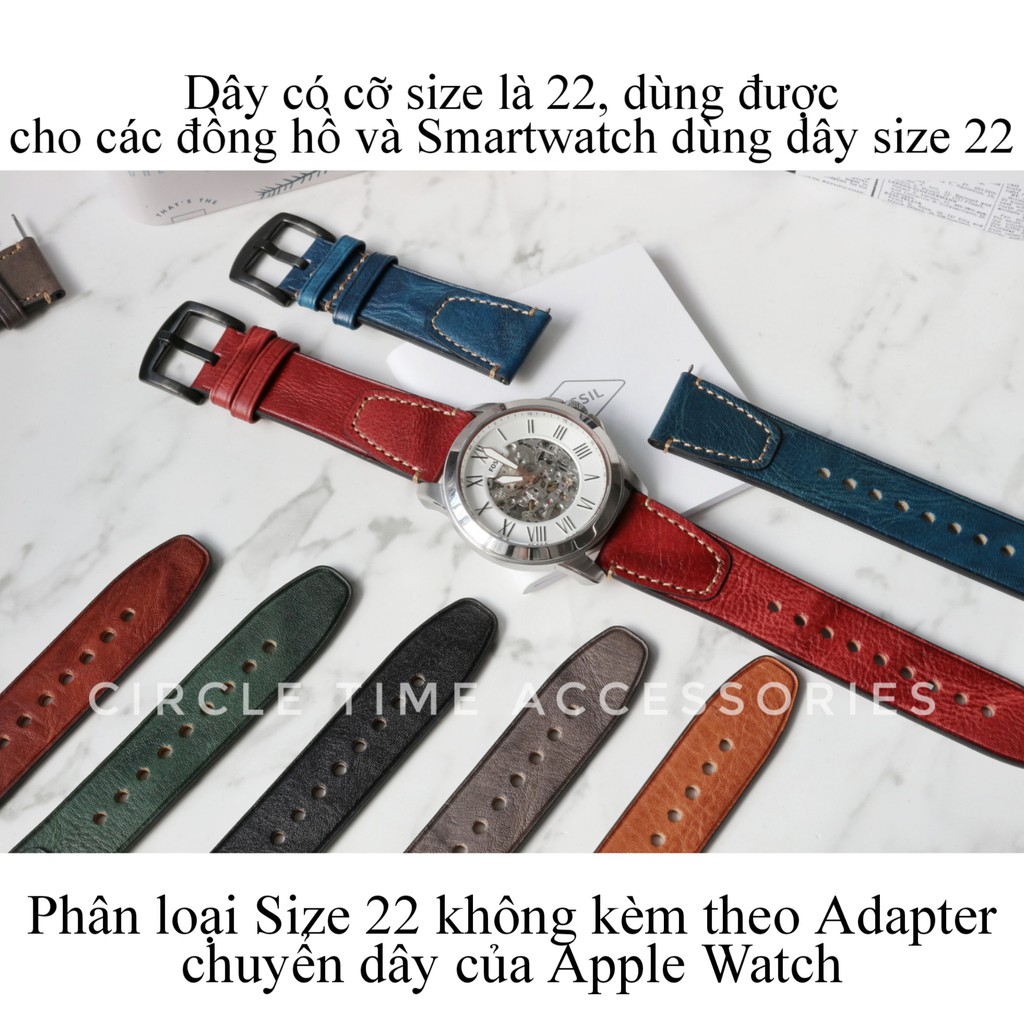 Dây đồng hồ da Veg Ý cao cấp cho Apple Watch và Smartwatch dùng dây size 22