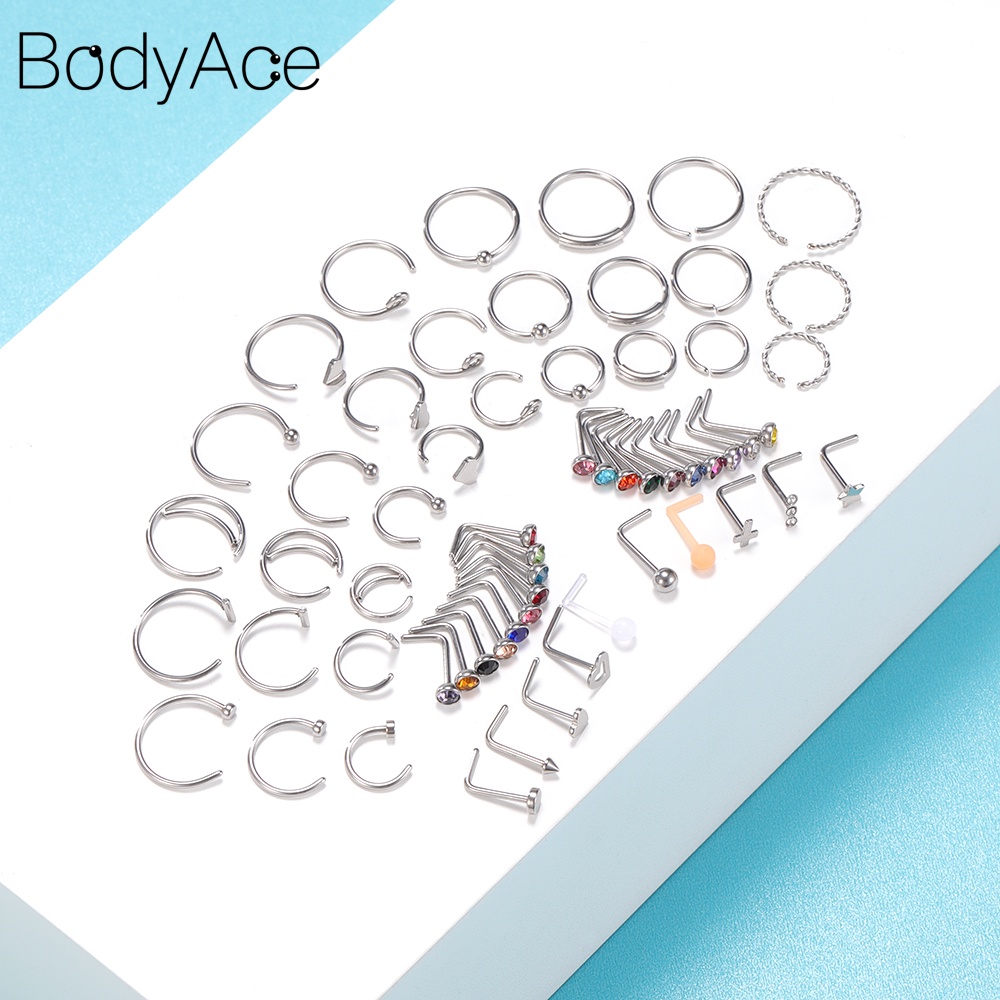 Set 31-60 Khuyên Mũi Bằng Thép Không Gỉ Nhiều Màu Sắc Thời Trang 20G
