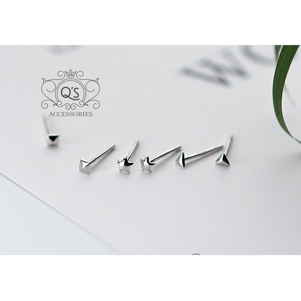 Khuyên tai bạc hình học mini bông tai nụ 3 kiểu tam giác sao vuông S925 PETITE Silver Earrings QA Silver - KÈM ẢNH THẬT