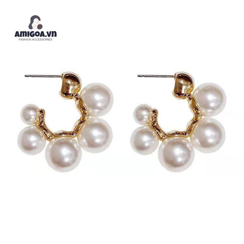 ✨✨Bông Tai Hình Chữ C Đính Ngọc Trai Phong Cách Retro