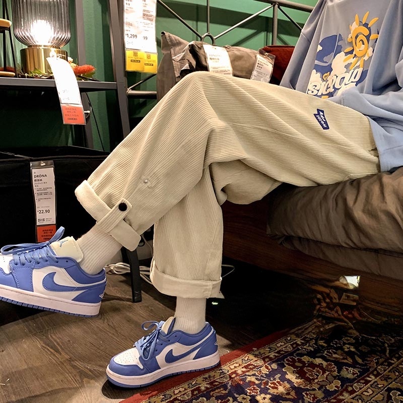 【S-3XL】Quần Dài Ống Thẳng Vải Nhung Kẻ Màu Trơn Thời Trang Thường Ngày Cho Nam Và Nữ