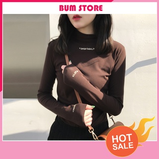 Áo thun nữ dài tay cổ cao, Áo giữ nhiệt nữ thêu chữ LOGOHERE🔥4 màu