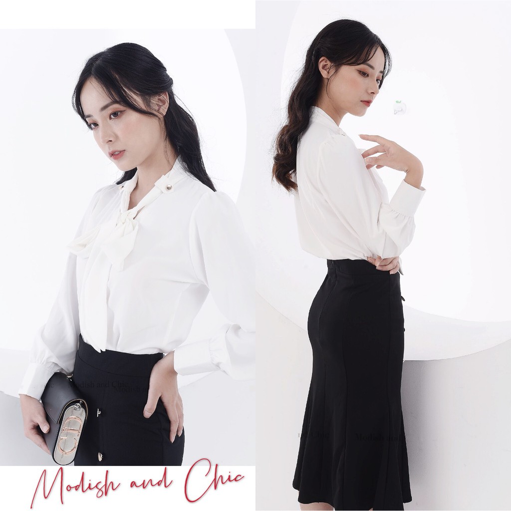 Set công sở Áo sơ mi trắng, chân váy đen S050 - MC phân phối chính thức ( kèm ảnh thật shop tự chụp)