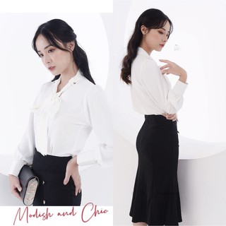 [GIÁ HỦY DIỆT] Set công sở Áo sơ mi trắng, chân váy đen S050 - MC phân phối chính thức ( kèm ảnh thật shop tự chụp)