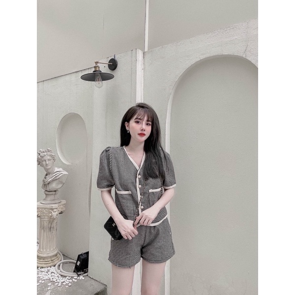 Set dạ teck 2 lớp viền dây tết