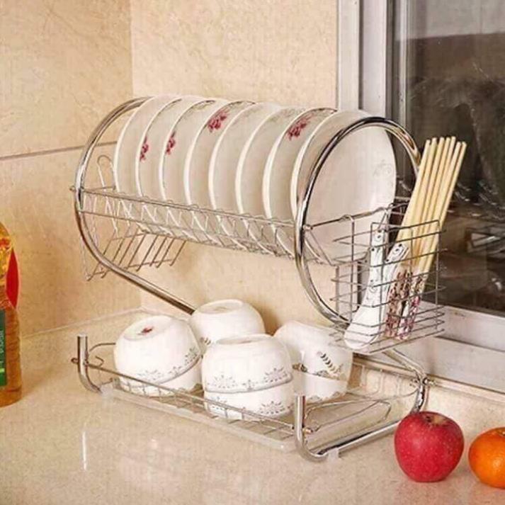 Giá kệ để chén bát inox 2 tầng cao cấp có khay hứng nước thông minh ( tuyển khách sỉ)