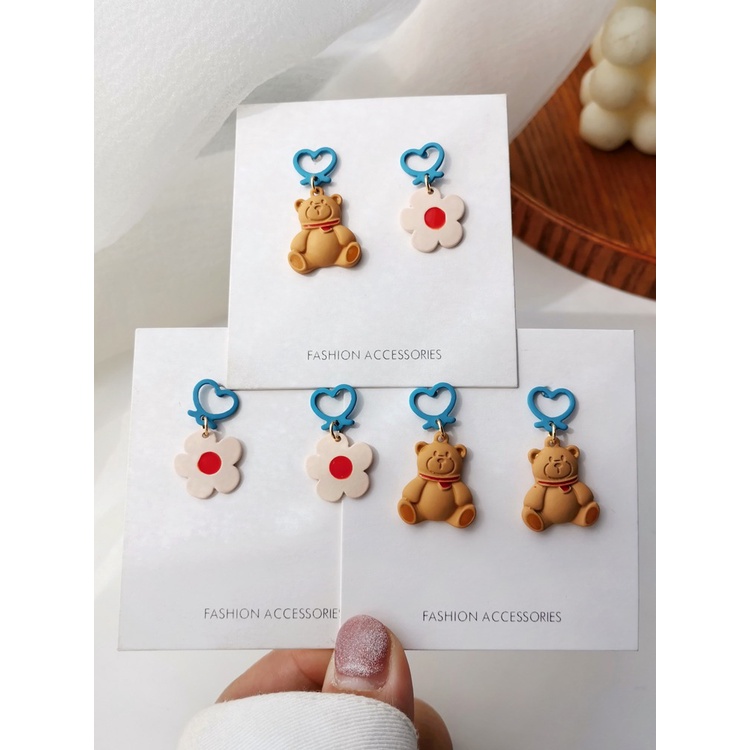 Bông tai dễ thương gấu hoa xinh xắn