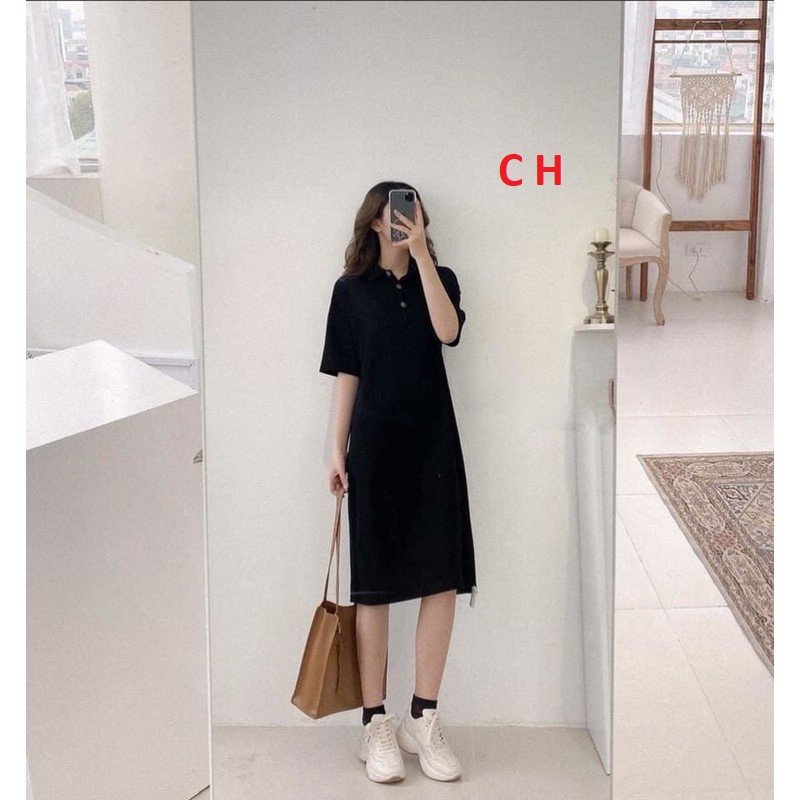 Đầm Cổ Trụ Cúc Đồng Dáng thụng Siêu Đẹp