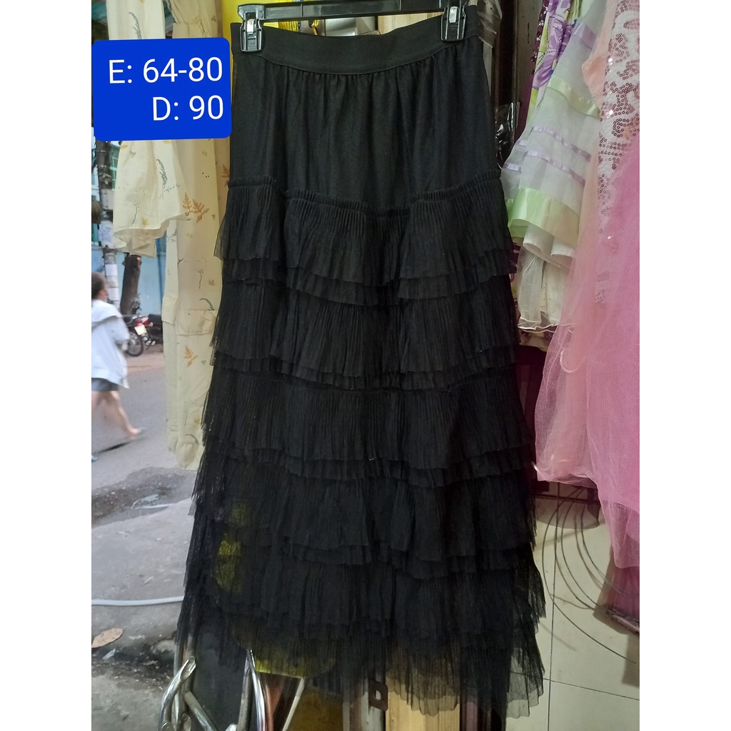 Chân váy công chúa đen xếp tầng ms22