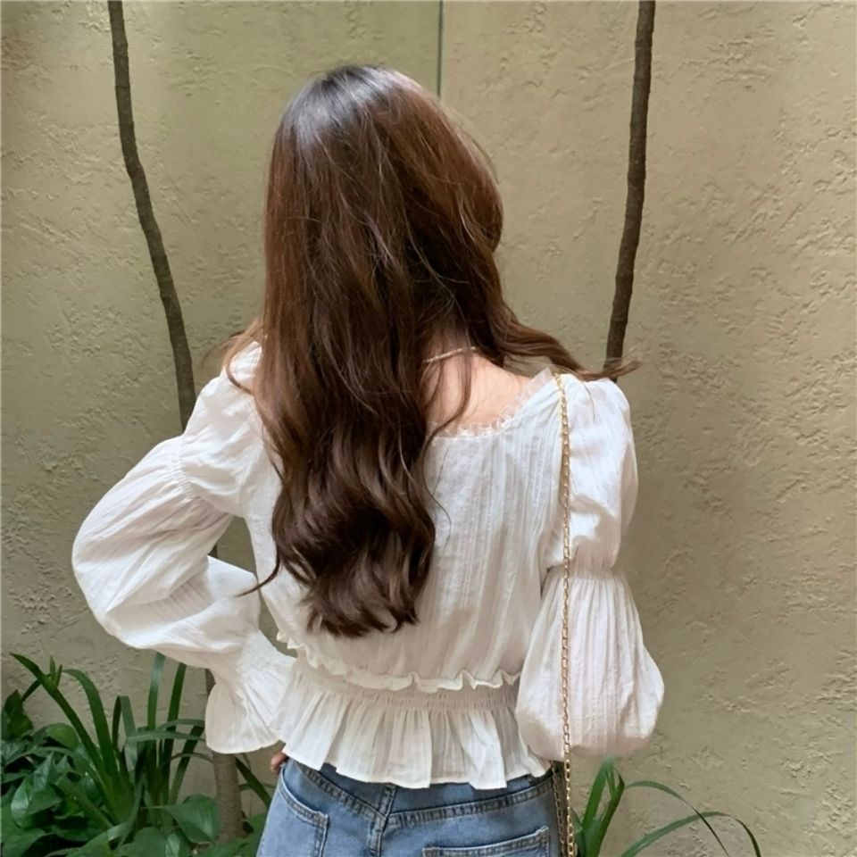 Áo Sơ Mi chiffon Xếp Ly Phối Ren Ngọt Ngào Thời Trang Hàn Quốc