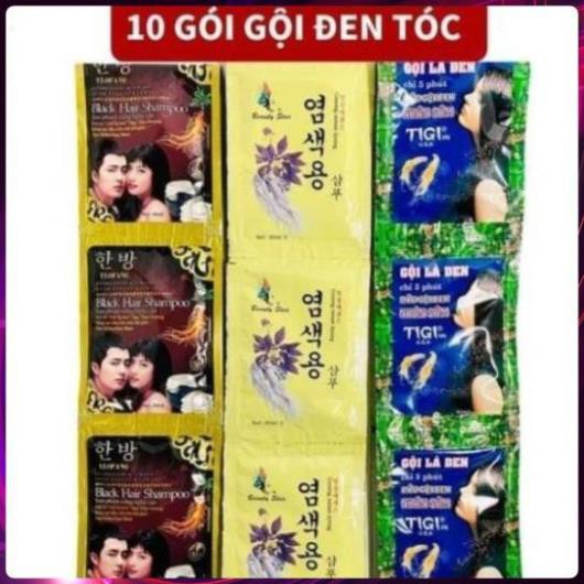 Dầu gội đầu đen tóc tigi, dầu xả - Dây 10 gói, an toàn, dễ sử dụng, hiệu quả cao . .. ...