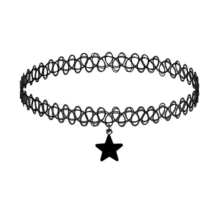 Vòng Cổ Choker Màu Đen Co Giãn Đính Hạt Ngọc Trai Hình Mặt Trăng Ngôi Sao