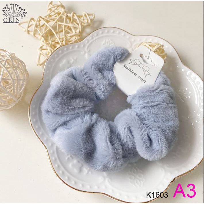 Dây buộc tóc, cột tóc scrunchies bông xù cao cấp Orin K1603
