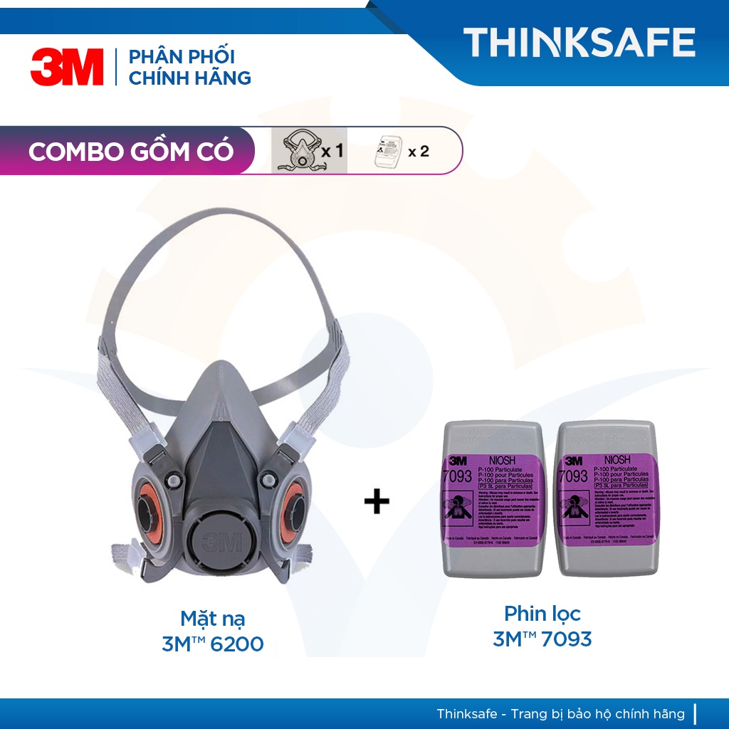 Mặt nạ phòng dịch 3M chính hãng Thinksafe, tiêu chuẩn N95, P100, phòng dịch, lọc bụi mịn pm2, bảo vệ hô hấp - 6200/7093