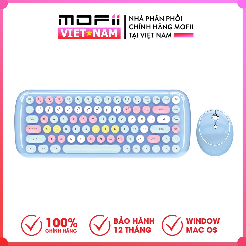 Combo bàn phím và chuột không dây Mofii Candy Mixed chính hãng màu xanh tím