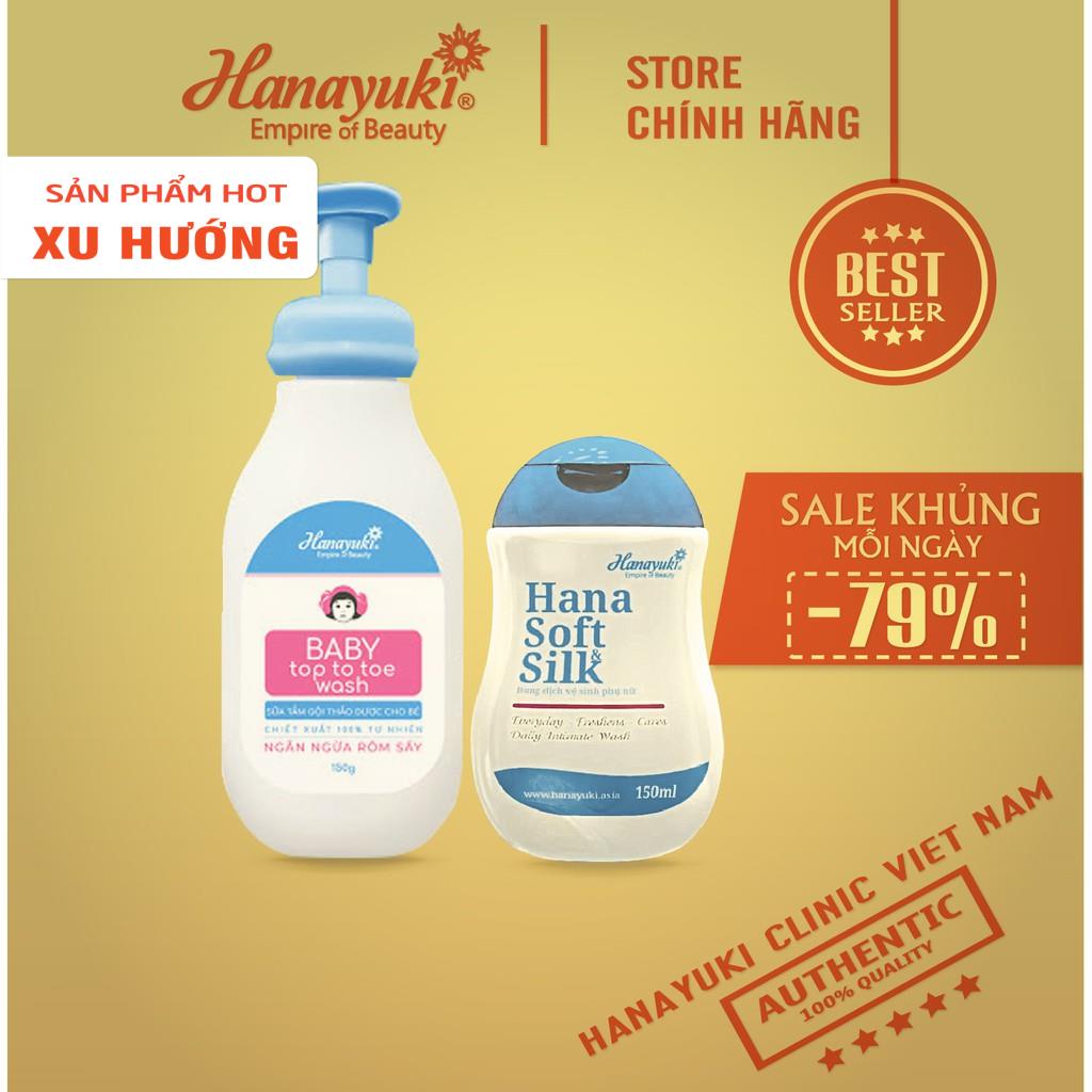 Bộ đôi sữa tắm Hanayuki Baby &amp; Dung dịch vệ sinh phụ nữ Hana Soft Silk- Chính hãng 100%