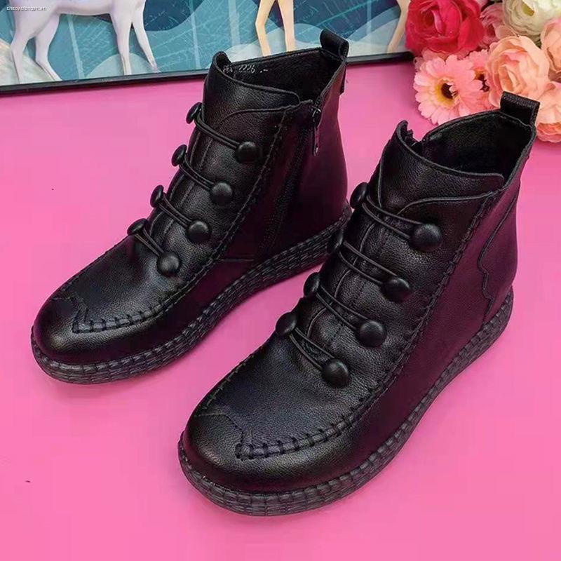 Giày boot cổ thấp bằng cotton lót lông cừu dày phong cách mùa đông thời trang cho nữ