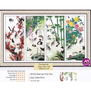 Tranh gắn đá df125 tứ quý mai lan trúc cúc