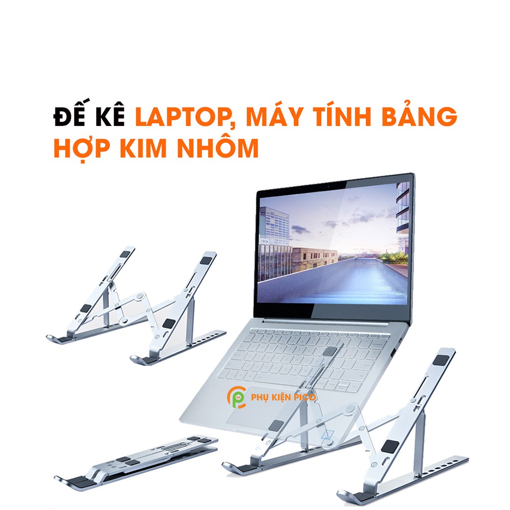 Đế kê laptop, máy tính bảng hợp kim nhôm màu bac có thể gấp gọn