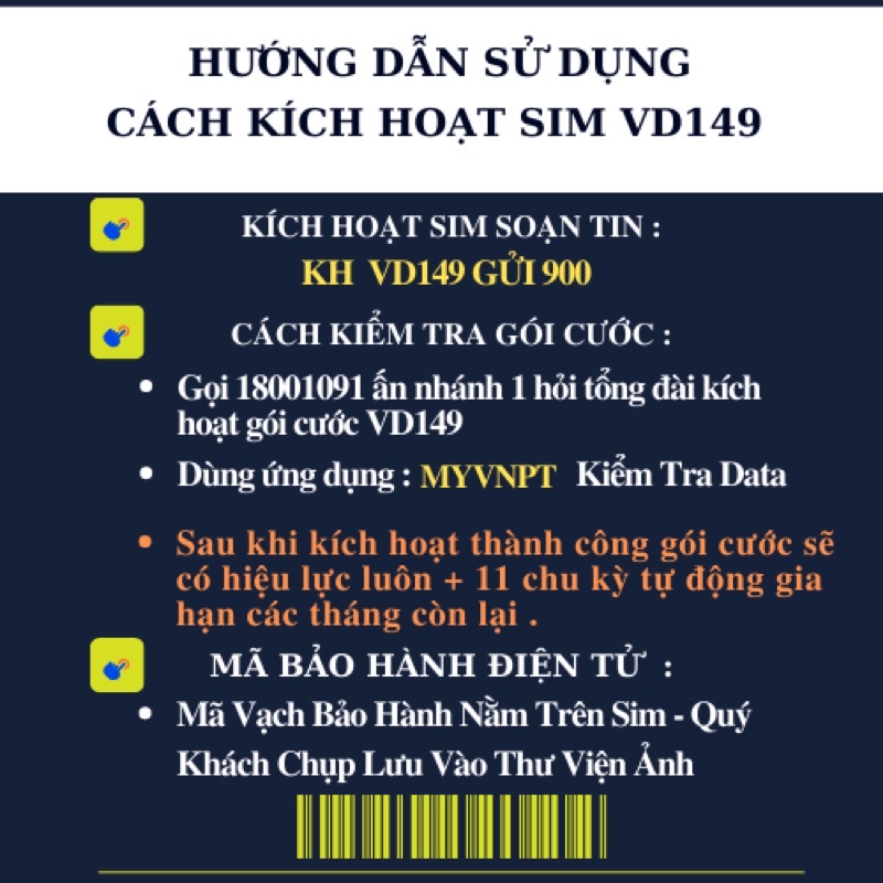 Sim Data 1 Năm VD149 Vinaphone ( Miễn Phí Vào Mạng 1440GB Data Và Gọi ) 12 Tháng