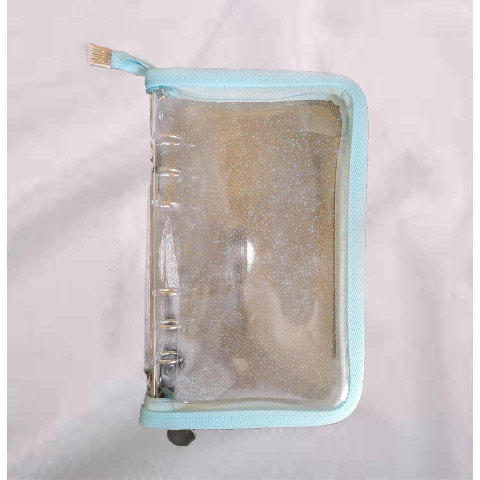 Sổ đựng card Binder 6 còng viền vải kéo khoá lấp lánh