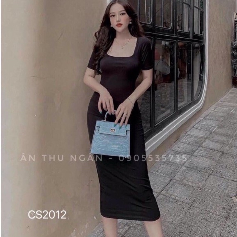 Váy body bầu cổ vuông thun mịn mát | BigBuy360 - bigbuy360.vn
