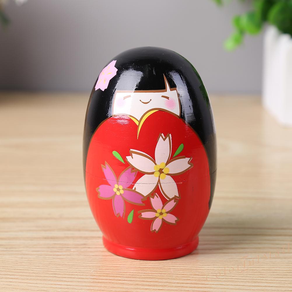 （ColorfulMall）   5pcs Lovely Wooden Russian Dolls Red Dress Girl Toys for Home Decoration