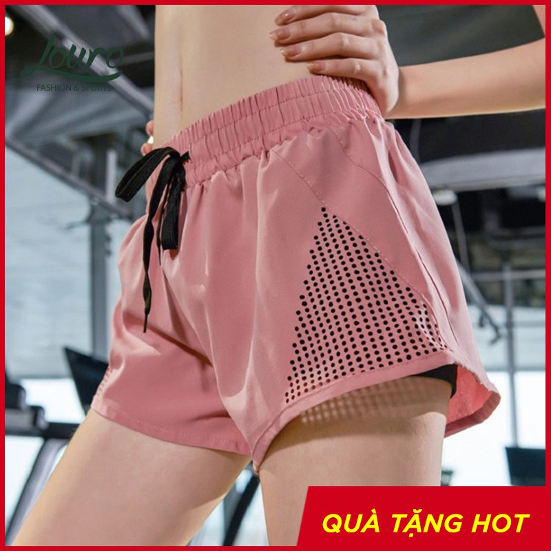 Quần tập gym nữ 2 lớp Louro QL25, kiểu quần short nữ tập yoga, zumba, thông thoáng, co giãn 4 chiều