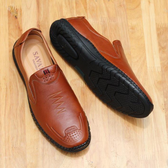Giày Lười Nam Da Bò Cao Cấp Đế Cao Su Mềm Êm Chân Size 38 đến 43 Đế Khâu ️🏏