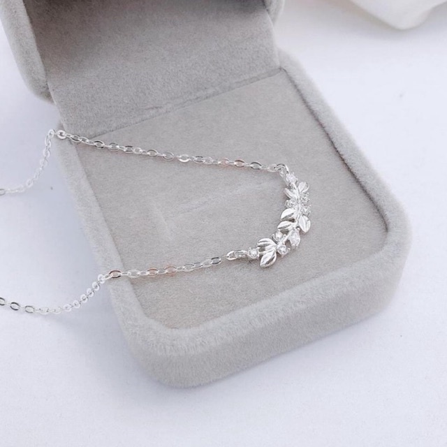 Dây chuyền nữ bạc ta, mặt cành nguyệt quế mix đá nhỏ, nhẹ nhàng xinh xắn  Mainomi Shop Bạc Xinh