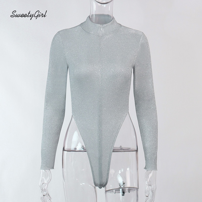 Áo Liền Quần Tay Dài Cổ Cao Màu Trơn Phối Khóa Kéo Thời Trang Cho Nữ