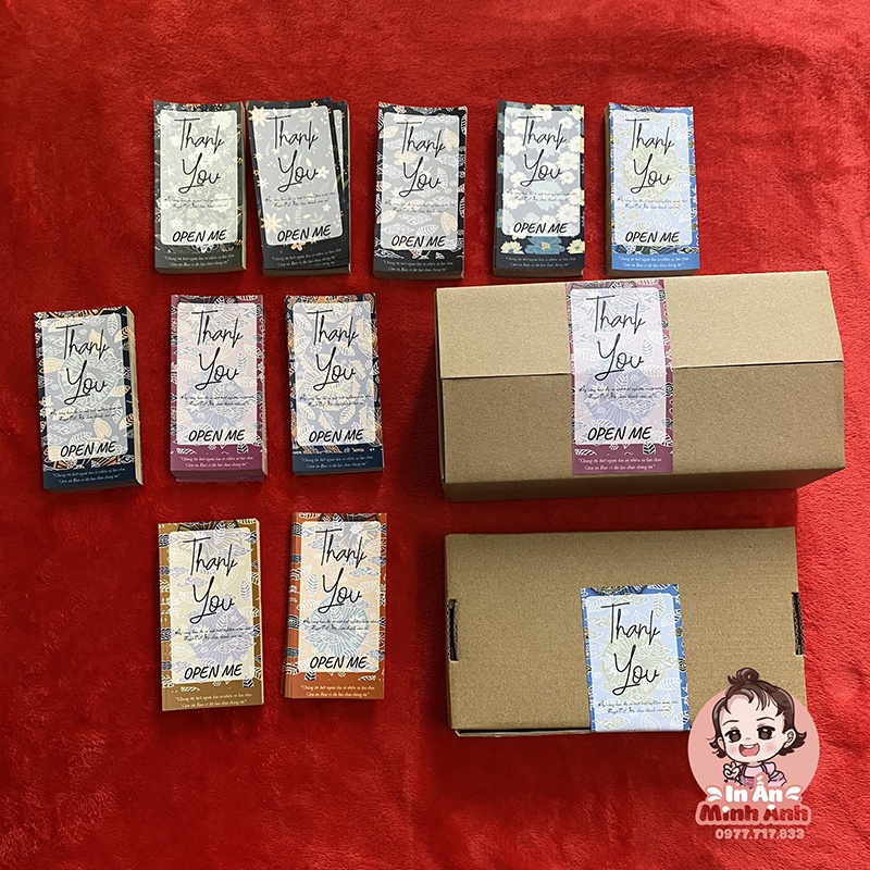 Tem dán sticker thank you, open me, tem niêm phong cute dán vintage trên hộp carton, túi giấy kraft đựng quà DCD01