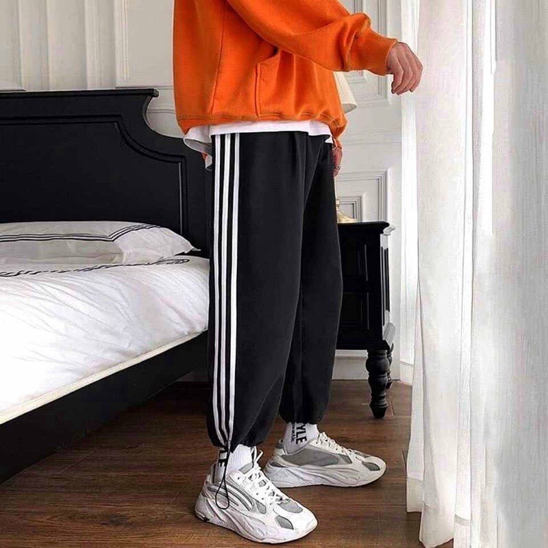 Quần dài ống rộng nam nữ 3 sọc thể dục có rút gấu mặc 2 kiểu ống suông và jogger phong cách trẻ trung năng động