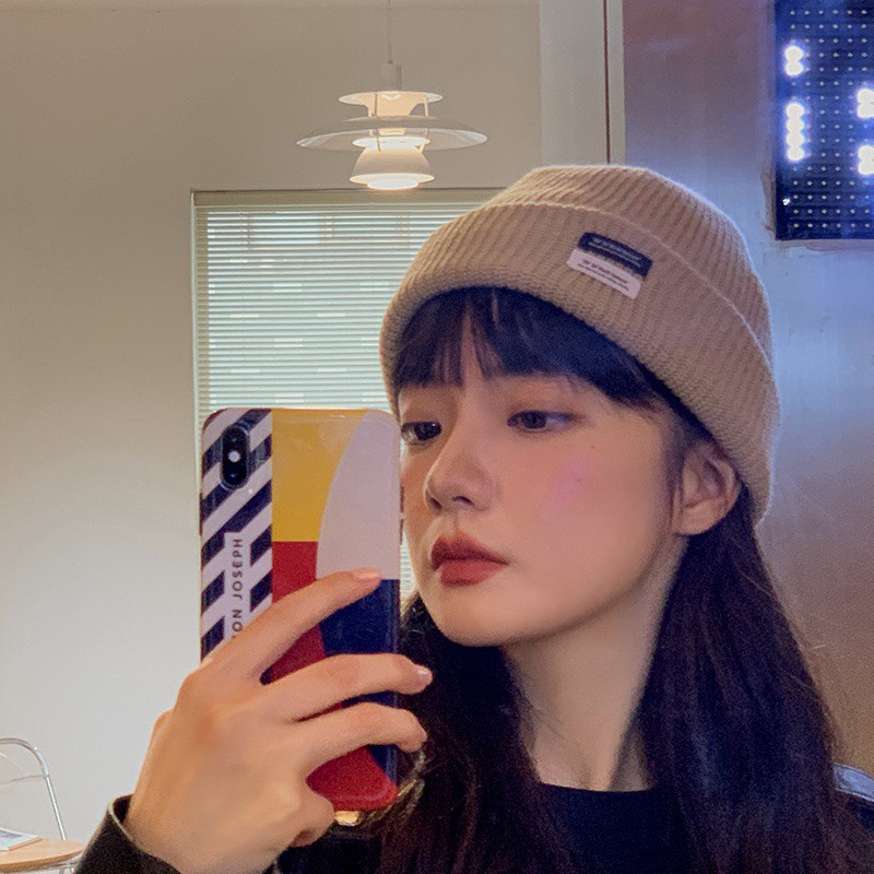 [Mã FAMARAL1 giảm 10K đơn 50K]Mũ len benies tag logo trắng đen thêu nổi cá tính nhiều màu sắc