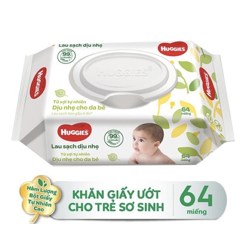 Khăn ướt em bé Huggies không mùi 64 miếng