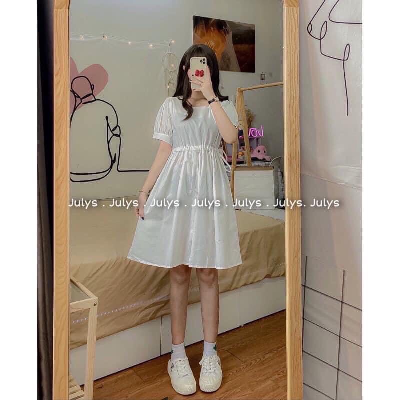 [Hàng Có Sẵn, Ảnh Thật] Váy Babydoll Cổ Vuông Tay Bồng Rút Dây Eo Cực Xinh( Mặc Được 2 Kiểu)