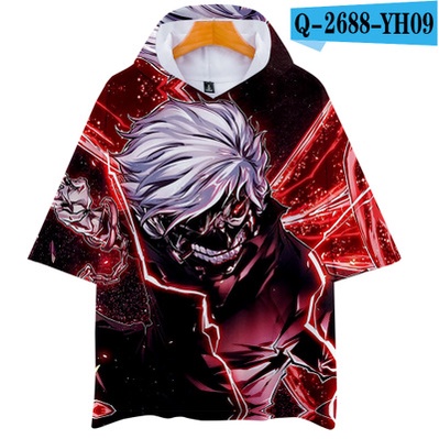 Anime Tokyo Ghoul Kaneki Ken Cosplay Costume Hoodie Short Sleeve Loose Casual T shirt  Halloween Party Shown Tops Plus Size Dura