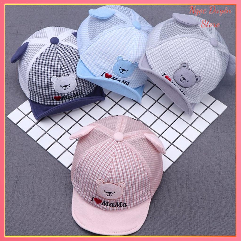 Nón mũ lưỡi trai I ❤️ mama bé trai bé gái hình gấu phối lưới siêu đẹp cho bé 0.5-3 tuổi [MU104]