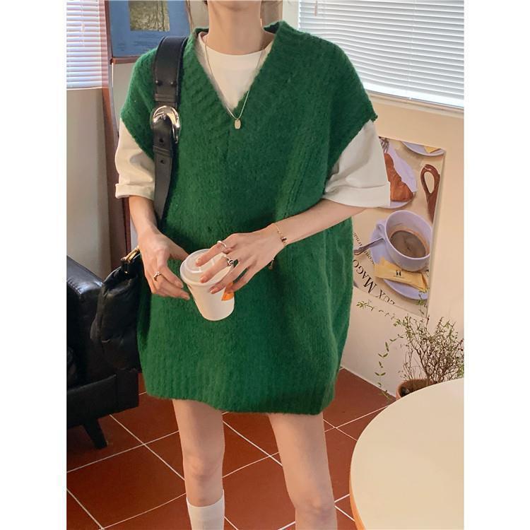 Bộ Áo Dệt Kim Ngắn Tay + Áo Khoác Dệt Kim Không Tay Thiết Kế Mới Thời Trang Theo