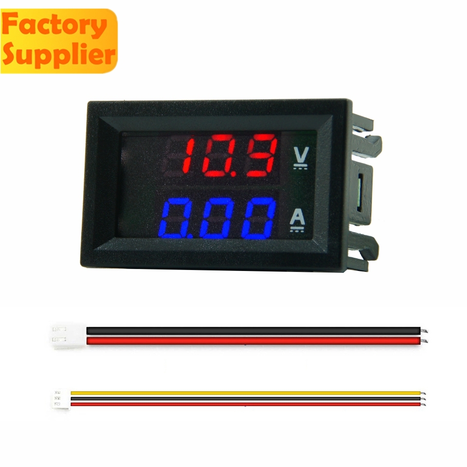 Ampe kế tích hợp vôn kế kỹ thuật số DC 100V 100A gắn LED màu xanh dương + đỏ