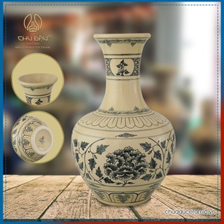 Bình Phú Quý phiên bản truyền thống họa tiết hoa cúc đại đóa - Gốm Chu Đậu Chính Hãng
