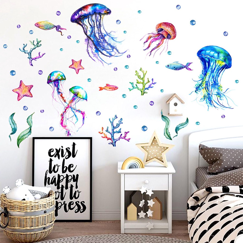 Sticker Dán Tường Vinyl Hình Con Sứa Biển Dùng Trang Trí Phòng Ngủ Cho Trẻ